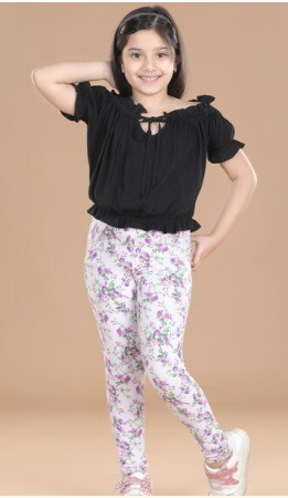 Stylestone Floral Print Stretchable Leggings With Black Color Top Size 2 To 3 Y