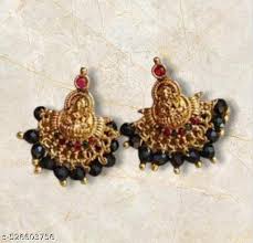 Lakshmi Earrings With Black Crystals Earrings
