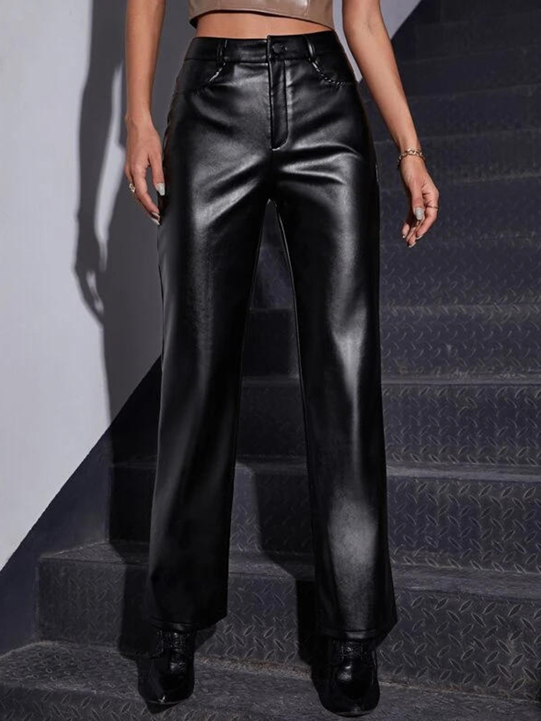 Based Women Relaxed Mid Rise Trousers Black Size 32