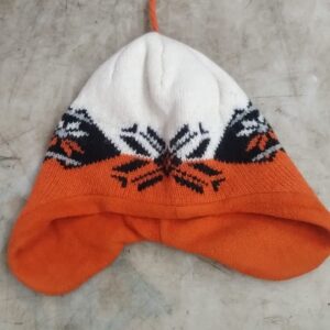Kids Warm Winter Woolen Cap Orange White