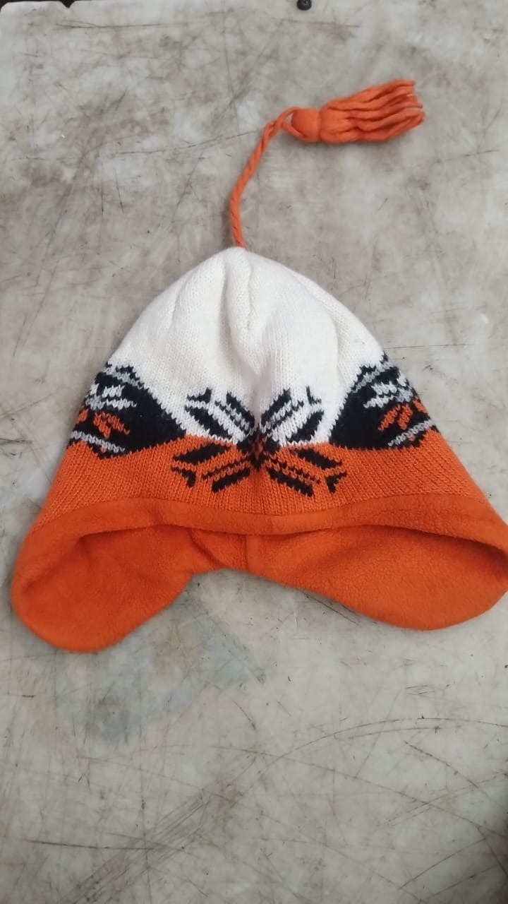 Kids Warm Winter Woolen Cap Orange White