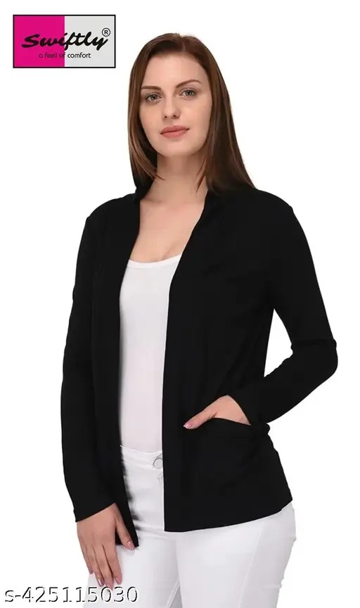 Women Black Colour Shrug Size L