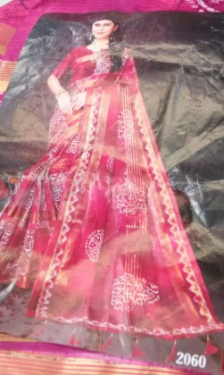 Womens Pink Colour Satin Patta Saree