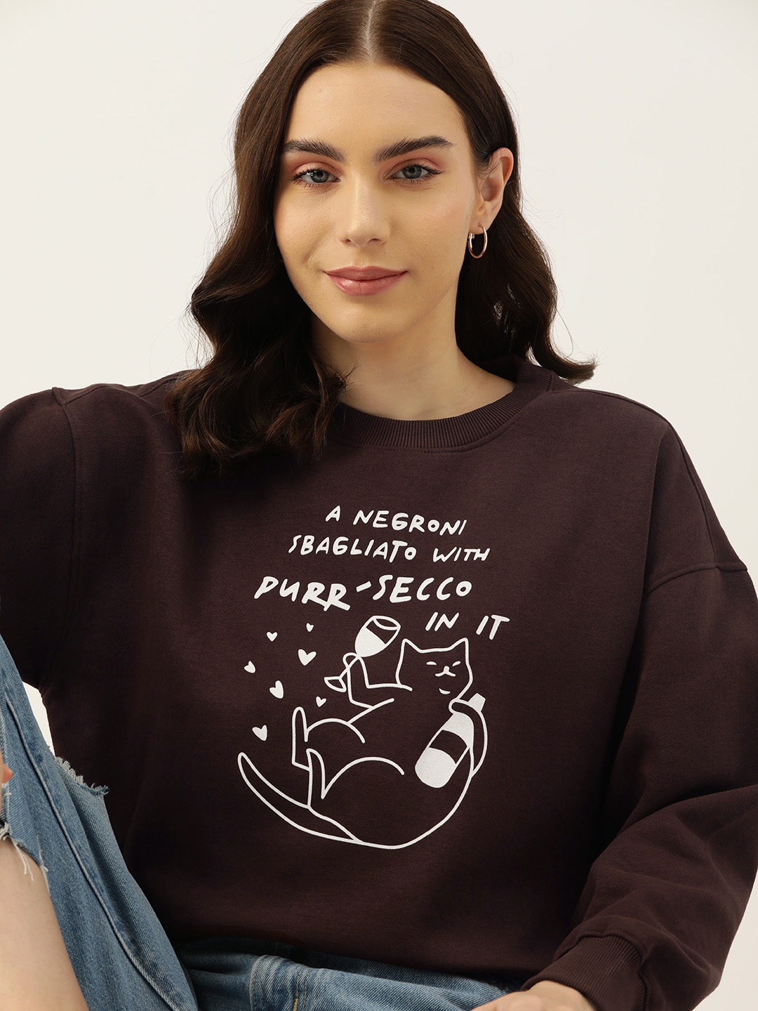 Dressberry Women Printed DroppedShoulder Sleeves Sweatshirt Size M