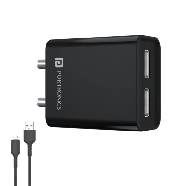 Portronics 12 W Adapter 66 Black With Cable