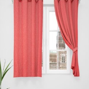 Just Home Summer Red 2 Pieces Jacquard Room Darkening Window Curtains 5 Feet
