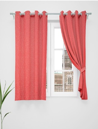 Just Home Summer Red 2 Pieces Jacquard Room Darkening Window Curtains 5 Feet