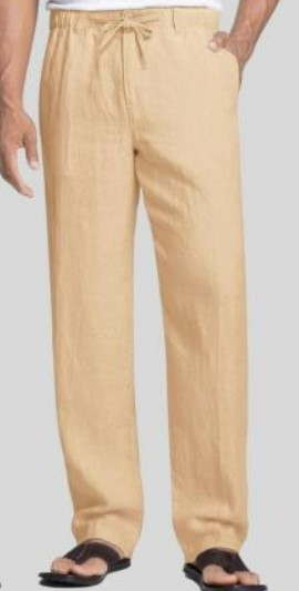 Qasida Beige Loose Fit Pant Linen For Men Size L
