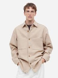 HM Men Cream Color Woolen Shirt Size l