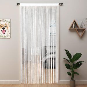 White Fabric Beaded Curtains
