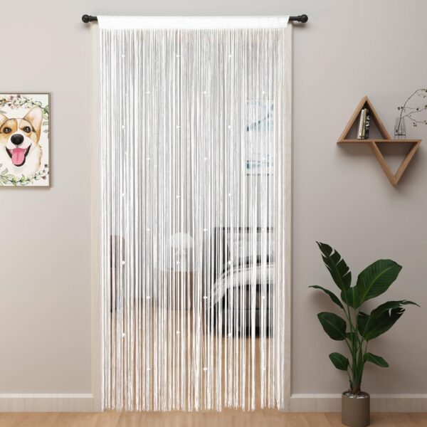 White Fabric Beaded Curtains