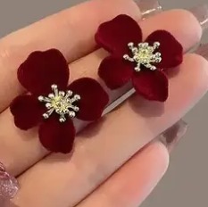Velvet Maroon Floral Earrings Korean Earring Stud Earrings For Women