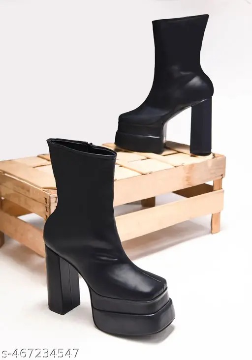 Try Me Stylish Synthetic Ankle length Boots With Zip Ideal For Women Girls Black Size 37