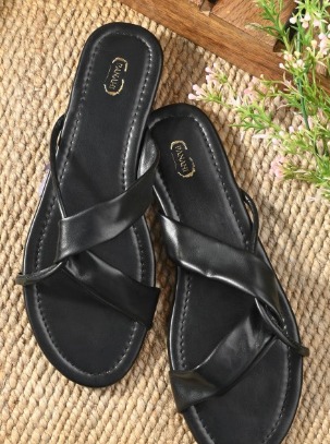 Panahi Black Colour Strappy Open Toe Flats For Women Size 37