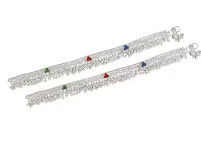 Silver Plated Traditional Charm Anklets 1 Pair