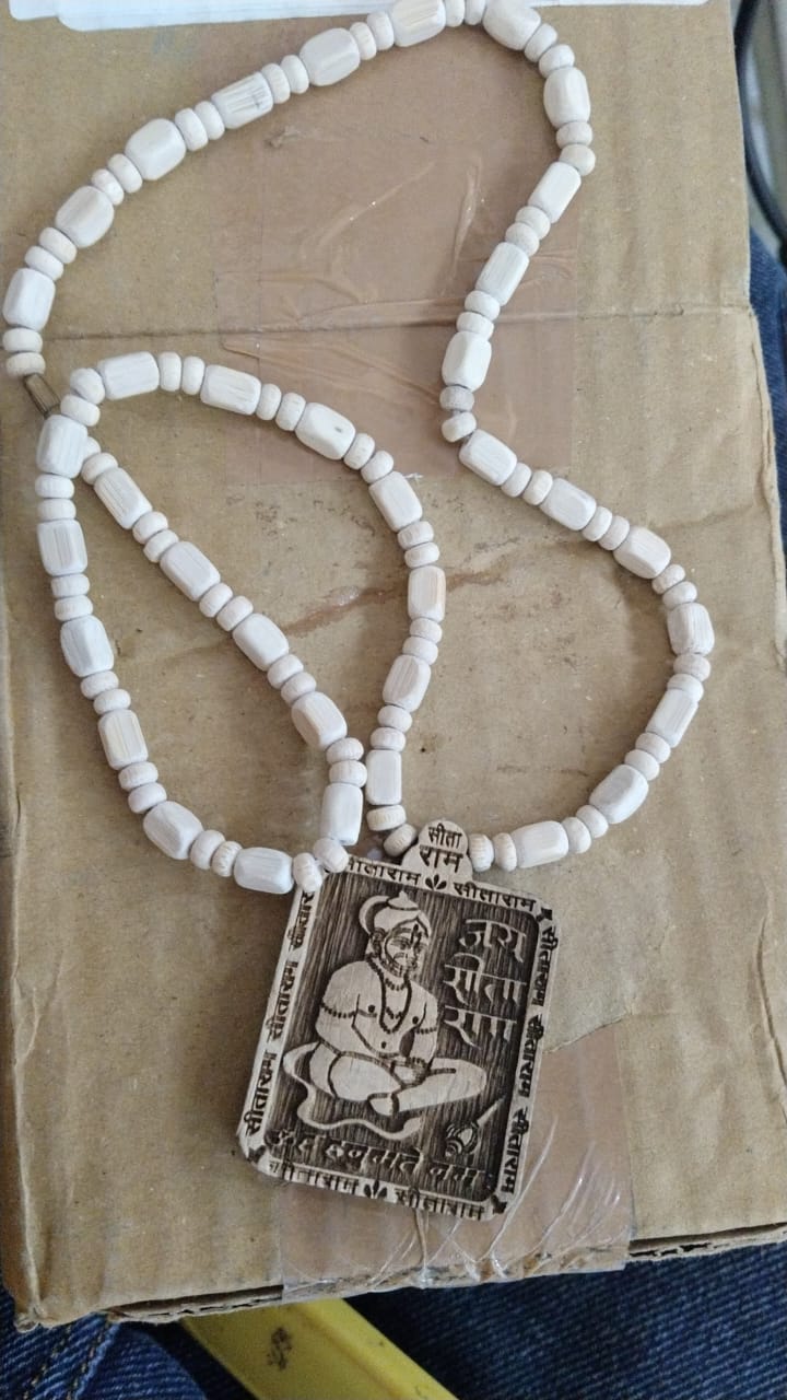 Wood Carving Hanuman Ji locket With Wood Mala