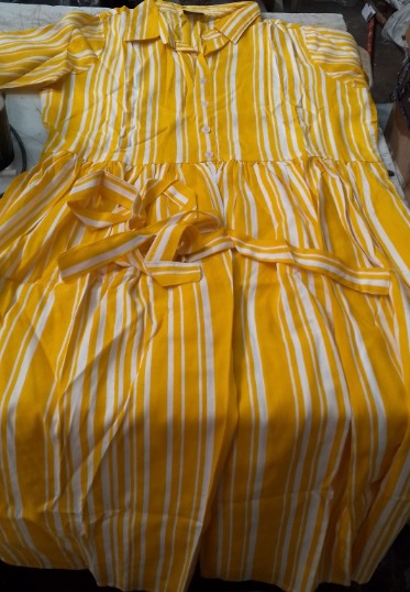 Assamica Women Yellow And White Frock Size l