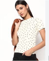 Women White Grey Printed T Shirt Size l