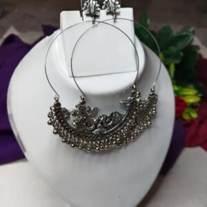 Floral Chandbali Oxidised Black Metal German Silver Alloy Earrings