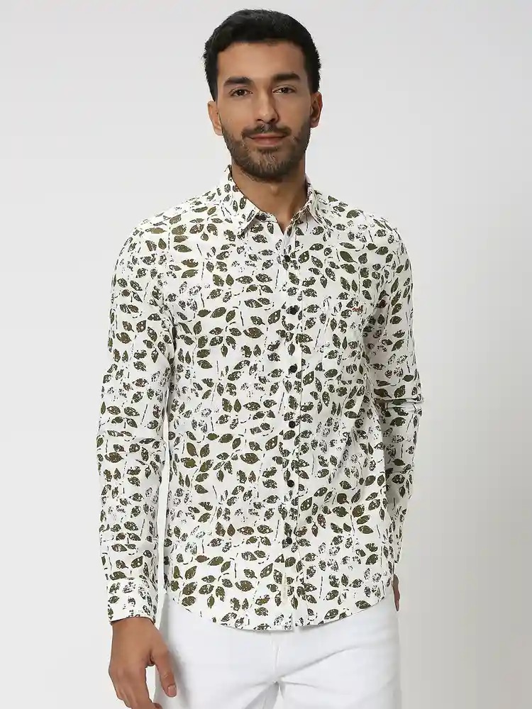 Mufti Men Slim Fit Printed Spread Collar Casual Shirt Size Xl