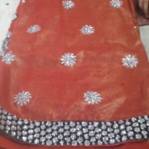 Mirror Work Georgette Saree Rust Colour For Women