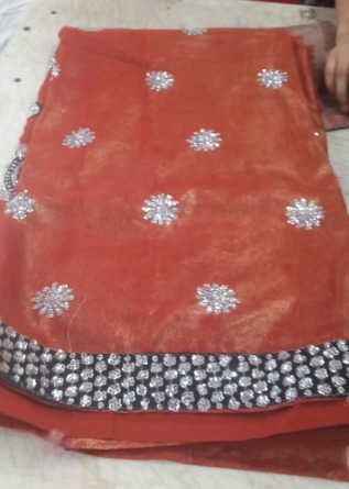 Mirror Work Georgette Saree Rust Colour For Women