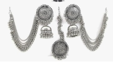 Copper With Crystal Earrings For Women Silver With Tikka