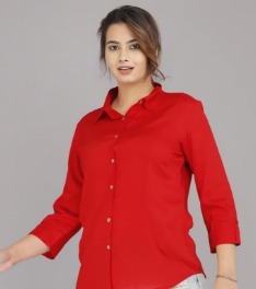 Women Solid Casual Red Shirt Size Xl
