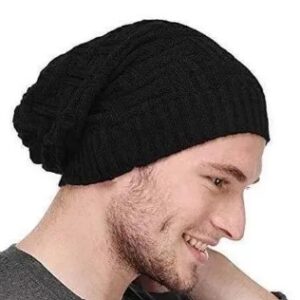 Woolen Mens Beanie Cap For Winter Warm Cap In Black Colour