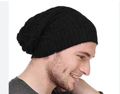 Woolen Mens Beanie Cap For Winter Warm Cap In Black Colour