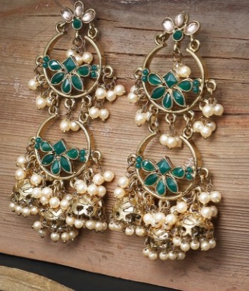 Adwitiya Collection Goldtoned Green Contemporary Jhumkas