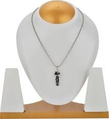 Black Silver Pendant With Silver Finish Chain For Unisex