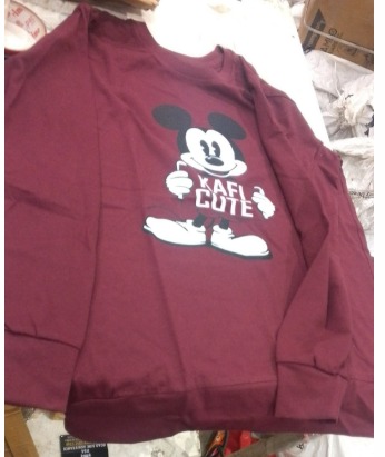 Women Wine Printed Full Sleeve T Shirt Size M