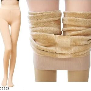 Alexvyan 26 To 34 Beige Color Women Warm Thick Fur Fleece Winter Legging Tights Free Size