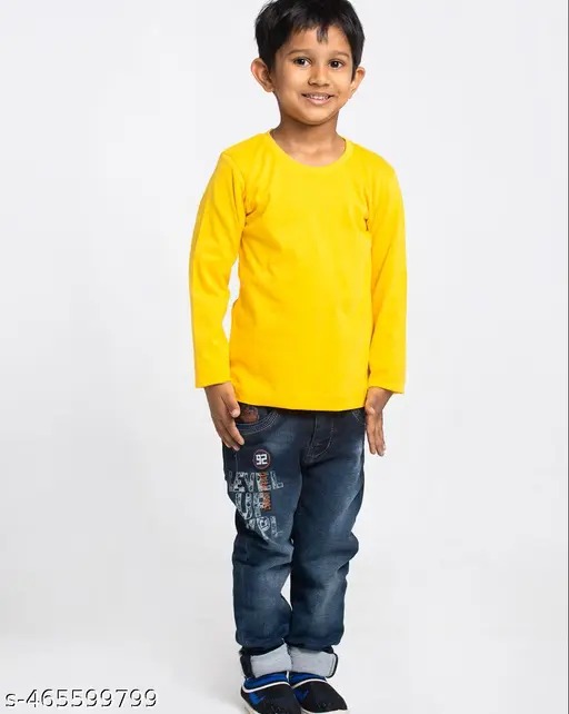 Kids Boys Mustard Color Full Sleeve T Shirt Size 8 Y