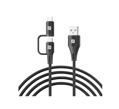 Portronics Konnect J7 20W Fast Charging Cable Dual Output Type C Micro Usb Nylon Braided