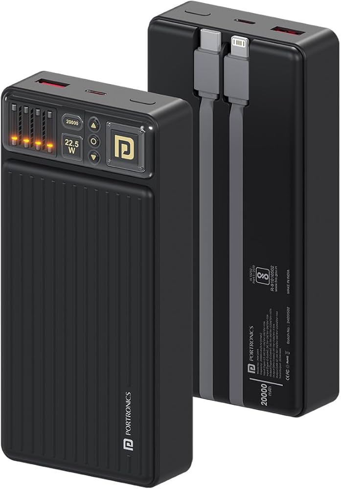 Portronics Luxcell Bind 20K 20000Mah Power Bank With 22Point5W Fast Charging Inbuilt Type C