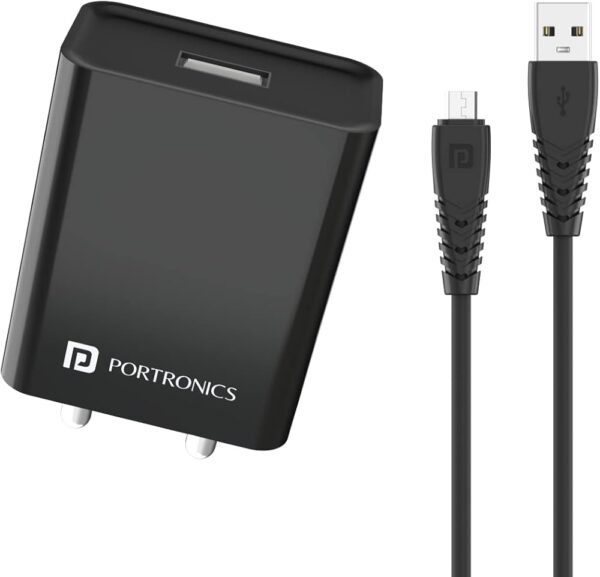 Portronics Adapto 62 M 2Point4A 12W Fast Wall Charger With 1M Micro Usb Cable Single Usb Charging
