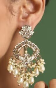 Fida Gold Wedding Drop Earrings With White Meenakari Pearls For Women