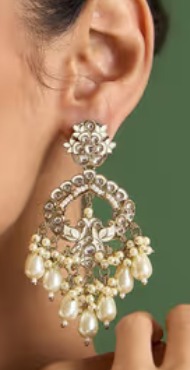 Fida Gold Wedding Drop Earrings With White Meenakari Pearls For Women