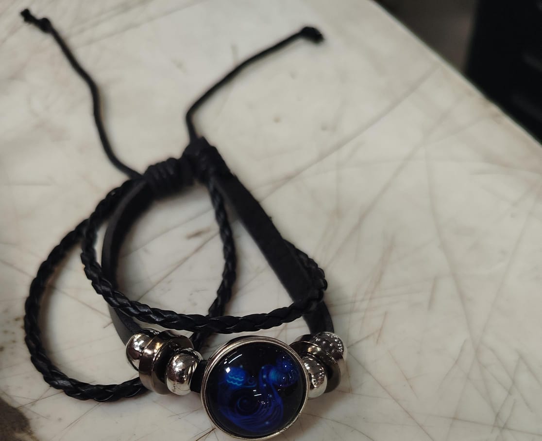 Black And Blue Colour Leather Bracelet