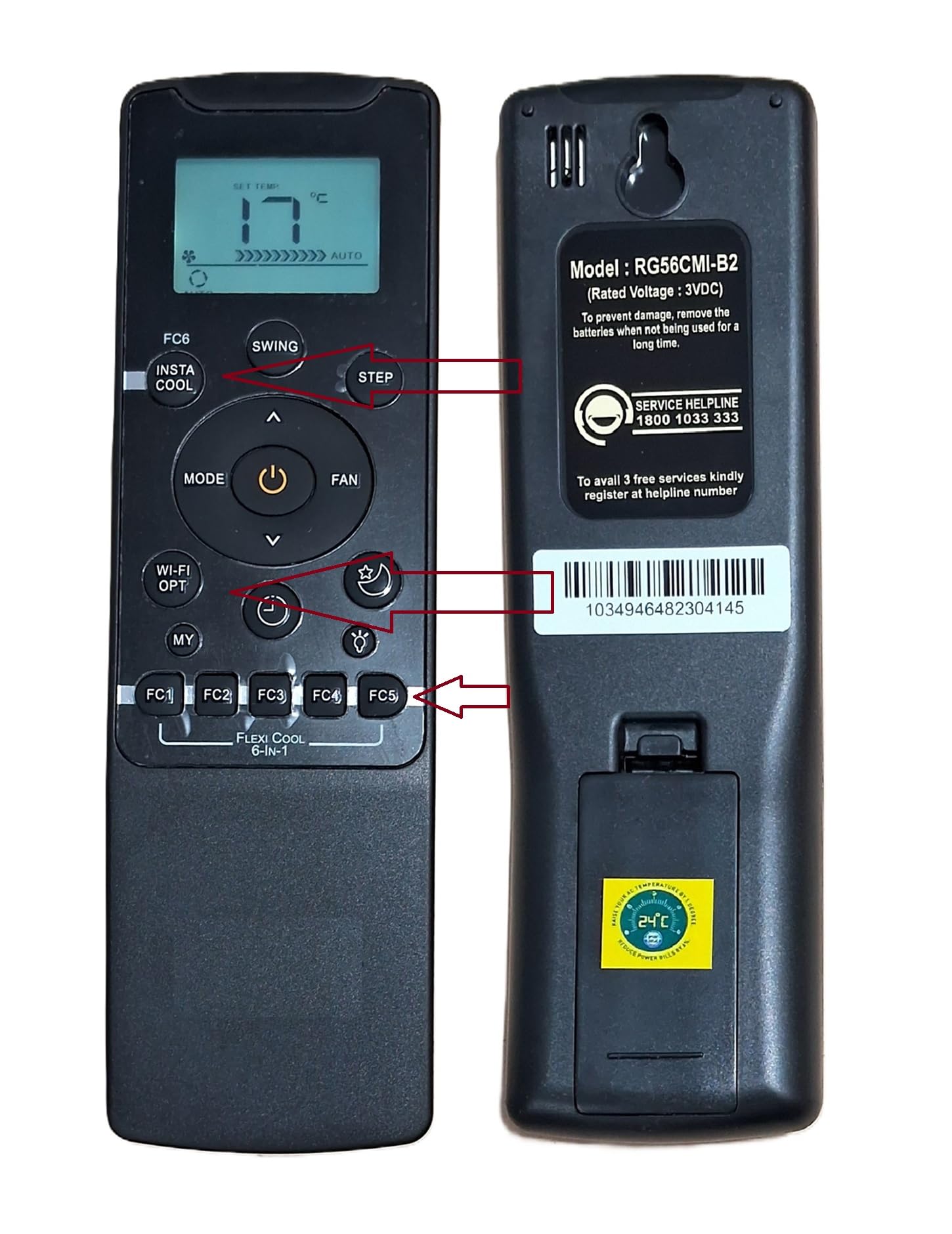 Original Ac Remote Compatible For Carrier Ac Remote 1 Ton 1Point5 Ton 2 Ton Flexi Cool 6 In 1 Model Nopoint Rg56Cmib2 Black Better Remote