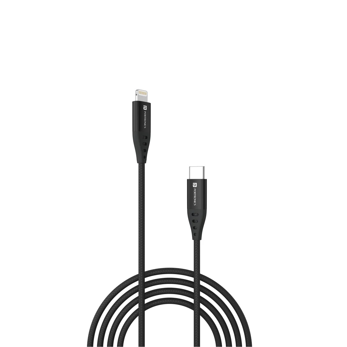 Portronics Konnect L1 Nylon Braided Quick Data Transfer Typec Free Wire Black 20W Iphone