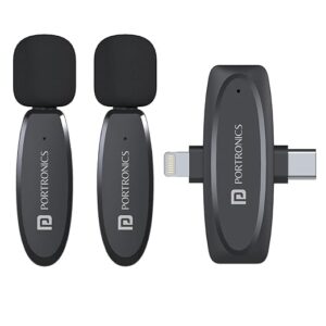 Portronics Vlogmate Dual Mic Omnidirectional Wireless Microphone With Type C 8 Pin Receiver