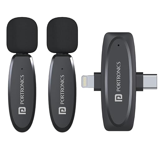 Portronics Vlogmate Dual Mic Omnidirectional Wireless Microphone With Type C 8 Pin Receiver