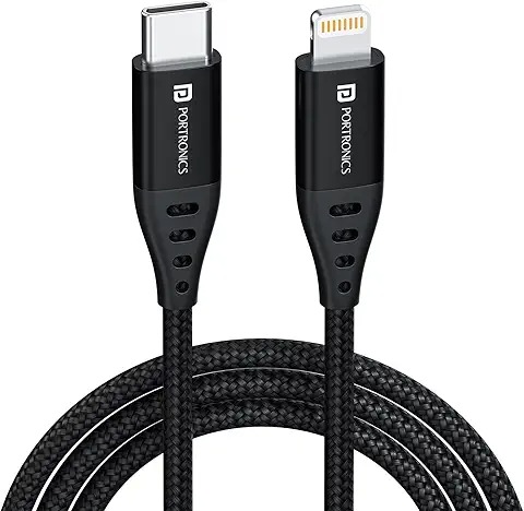 Portronics Konnect L1 20W Type C To 8 Pin Quick Charging Cable Black