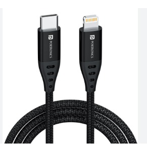 Portronics Konnect L1 20W Type C To 8 Pin Quick Charging Cable Black