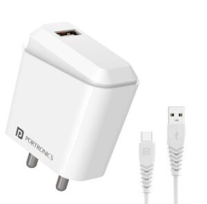 Portronics Adapto 41 C 2Point4A C Type Charger With Single Usb Port 12W Max In White Colour