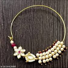 Women Big Size Jodha Nath Nose Ring Golden Red Colour