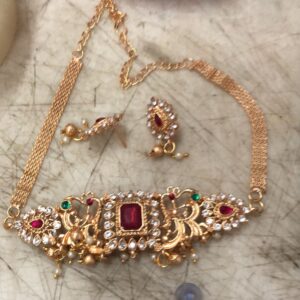 Golden Color Necklace With Earrings For Women